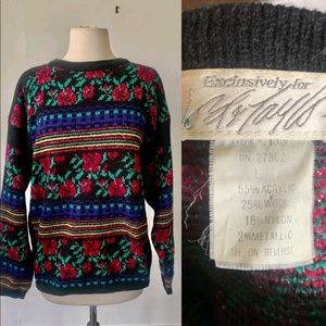 Vintage Lord & Taylor Black Floral Metallic Sweater
